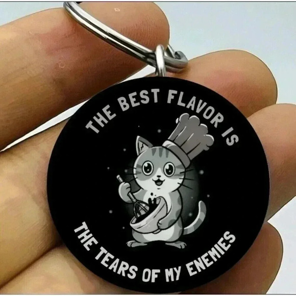 Chef Kitty Cat Best Flavor Is Tear Of My Enermy Hot Cool Funny Cute Keychain - Picture 1 of 1